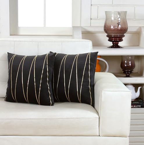 Image of Amazon Brand - Umi Gold Leather Striped Pack of 2 Throw Pillow Covers Velvet Decorative Cushion Covers Cases for Sofa Bedroom Livingroom Car 22 x 22 in Black Color