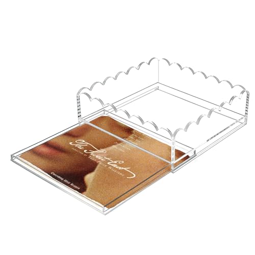 Acrylic Trays for Needlepoint 6 x 6 OUPSAUI Scalloped Acrylic Tray with Drawer for Insert Needlepoint Photos Art Fabric Napkin Messages Display Basket Decorative Tray Gift for Home Office