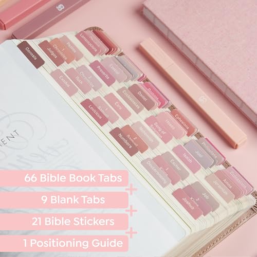 BLIEVE - Bible Tabs, Rosey Edition com adesivos incluídos, abas laminadas da Bíblia para mulheres e
