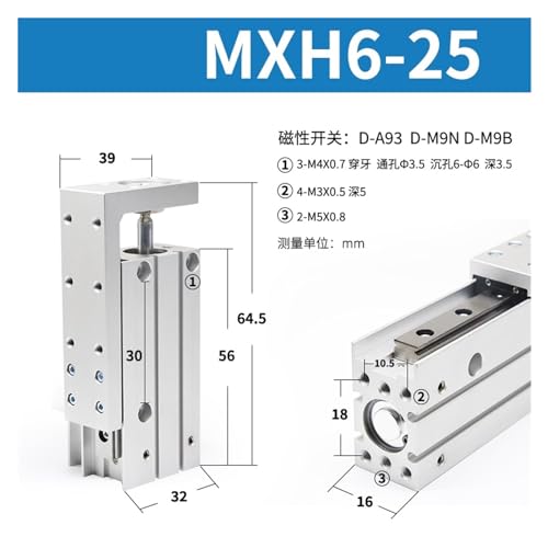 Vérin pneumatique compact MXH6-5 guidé pour l'automatisation - 3