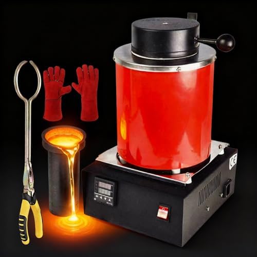 1400W Professional Melting Furnace - Digital PID Temp Control, Graphite Crucible Kit, Fast Melting for Gold, Silver, Copper - 1150°C, Complete Melting in 40-48 Min, 1kg, Black