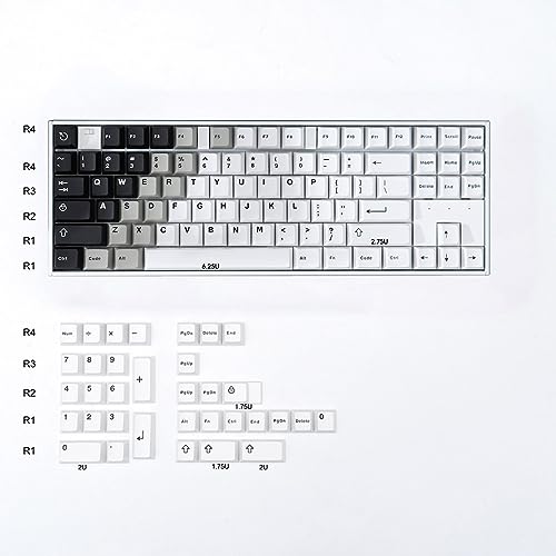 Image of mintcaps Black White Gradient Keycaps Set Cherry Profile Doubleshot Custom Keycaps 121 Keys for Cherry MX Gateron Kailh Box Switches Mechanical Gaming Keyboard
