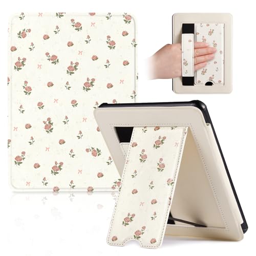 Image of CoBak Lightweight Stand Cute Case for 7 inch Kindle Paperwhite 12th Gen 2024 and Kindle Colorsoft with Right Hand Strap - Compatible with iPhone MagSafe, for Samsung /Anker Wireless Charging Pads