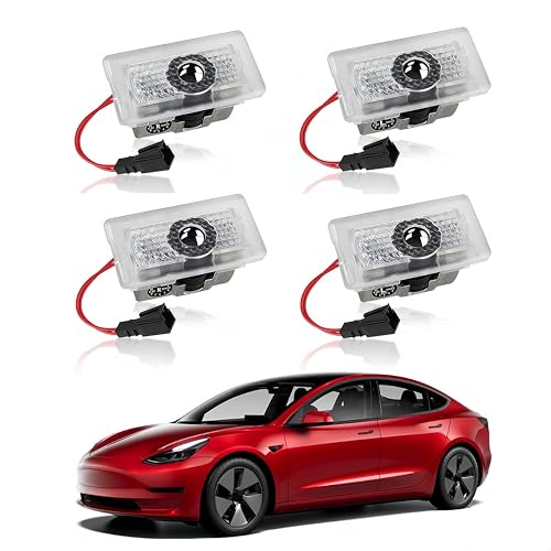 LOWEEY Car Door Lights Logo Projector Compatible with Accessories for Model Y 3 X S, No Fade 4K-HD Puddle Lights Car Welcome Light 3D Laser Ghost Shadow Light (Red Logo)