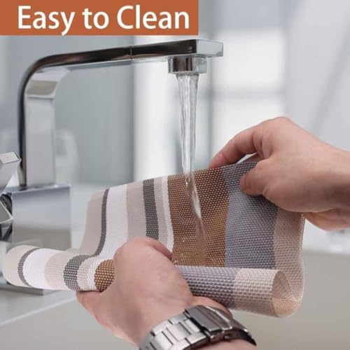 Image of Potency Table Mats Set of 6, Woven Placemats for Dining Table, Heat-Resistant, Anti-Skid, Washable PVC Table Mats, Vinyl Placemats for Dining, Kitchen & Restaurant Table (I Multistripe Cream)