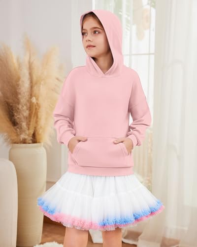 Girls Hoodies Kids Cute Hooded Sweatshirts Pullover Long Sleeve Tops 5-16 Y | Teen girls fall crewneck drop shoulder fleece pullover hoodie with kangaroo pocket, suits for school, lounge & outdoor — view 6