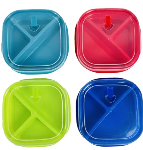 Freedom Farms Microwave Food Storage Tray Containers - 3-Compartment Divided Section - BPA Free Plates w/Vented Lid - For Leftovers or Lunch, Meal & Food Prep (4 Containers)