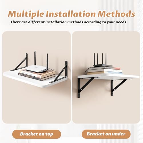 KVTUKIAIT Floating Projector Shelf for Wall, Solid Wood AV Wall Mount Shelf for Router, Cable Box, Modem & Gaming Consoles, Holder Stand Accessories, Black/White