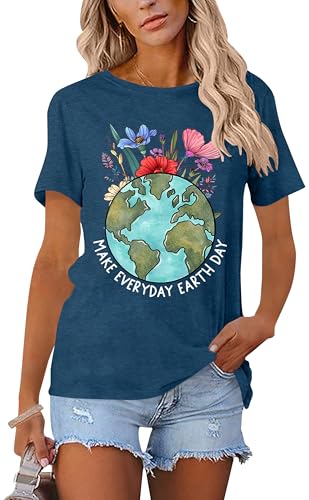 Earth Day Shirt for Women Floral Planet Graphic Shirt Save The Earth Awareness Outfit Nature Lovers Tee Top