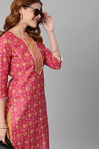 Image of GoSriKi Women's Cotton Blend Printed Straight Kurta With Pant