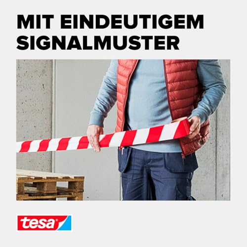 tesa® Signal Absperrband - Warnband zur Absperrung, Markierung und zur Abgrenzung von Gefahrenbereichen - nicht klebend - Rot-Weiß, 100 m x 80 mm