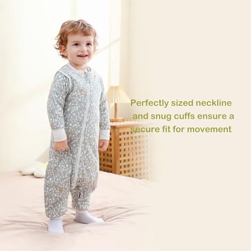 Image of Super Soft Removable Long Sleeve 2.5 TOG Sleep Sack with Legs, 100% Cotton Winter Toddler Sleeping Sack with Feet, Graphic, Size M