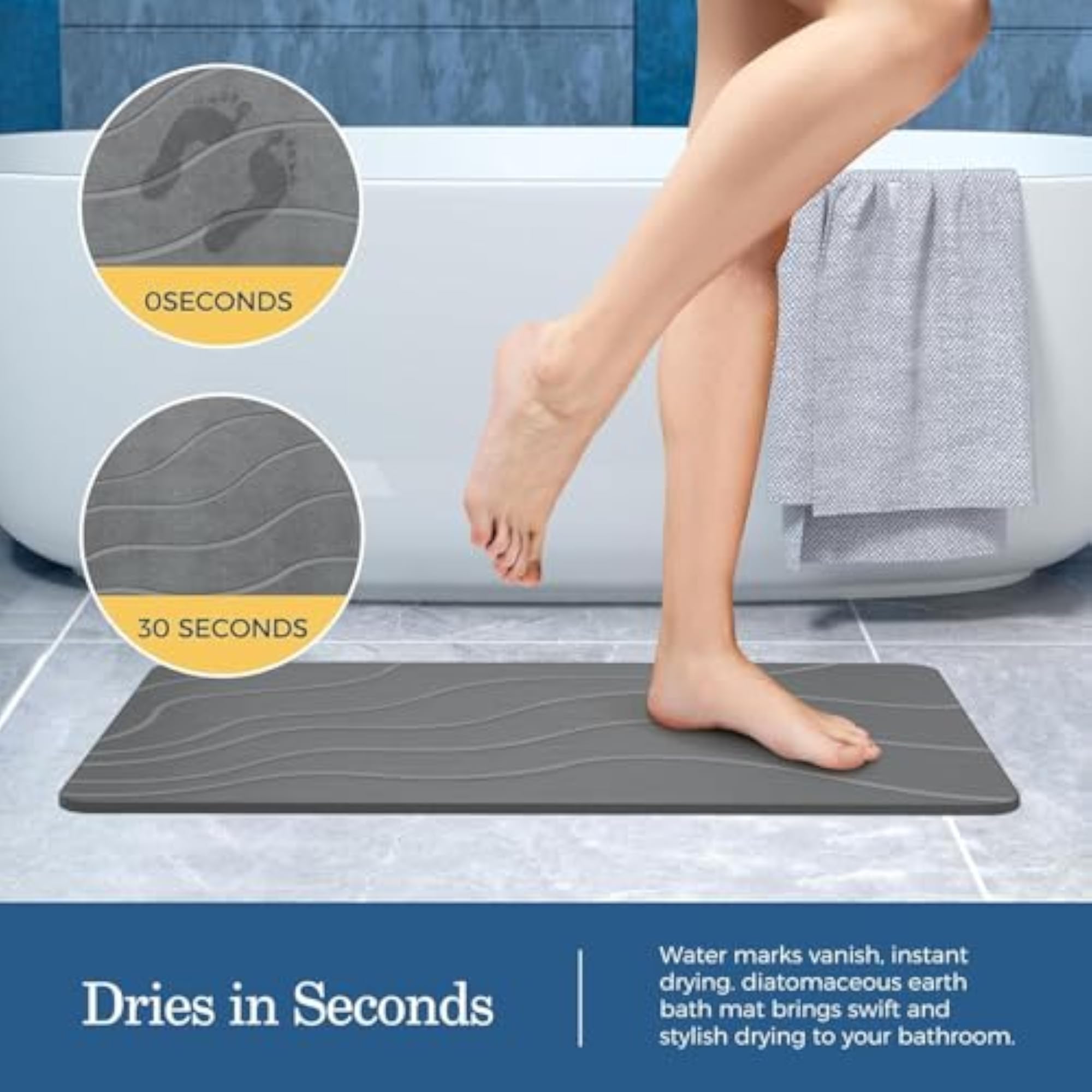 Stone Bath Mat, Super Absorbent Diatomaceous Earth