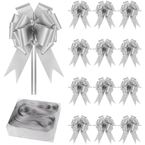 KEYIDO 20 Pack Large Silver Pull Bows for Gift Wrapping, Big Silver Gift Wrapping Bows for Presents, Hampers, Bouquet Boxes, Floristry, Birthday, Valentine's Day, Wedding Decoration