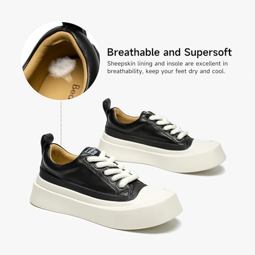 BEAU TODAY Platform Sneakers for Women, Womens Fashion Sneakers, Breathable Comfort Casual Tennis Shoes, Lightweight Lace-up Shoes for Travel Gym Work4