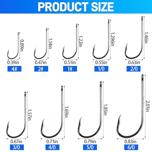 Baitholder Fishing Hooks Long Shank Offset Bait Holder Hooks with Barbs High Carbon Steel Live Bait Hooks for Saltwater Freshwater Catfish Trout Bass Fishing Size #4-6/0