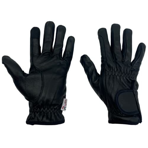 Royalian s - Guantes de cuero puro para montar a caballo para hombre, guantes de puño elástico de agarre antideslizante (grande, negro) Cover