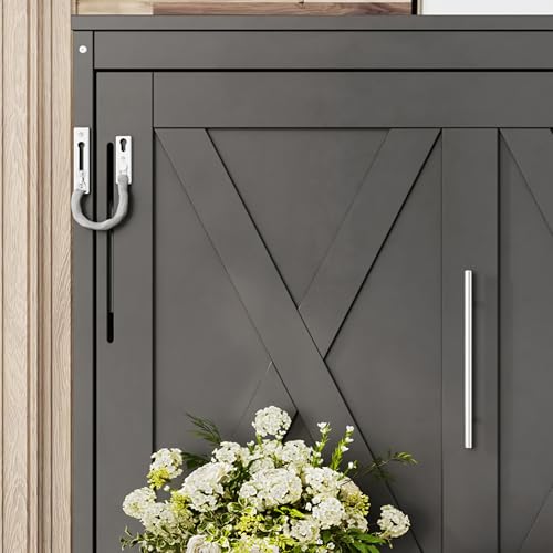 Image of KEIKI Queen Size Horizontal Cabinet Murphy Bed with Desk, Solid Slats, Gray
