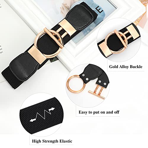 Vonmelli 2 Pack Elastic Waist Belt For Women Vintage Stretchy Dress Belt Skinny Fashion Cinch Elastic Waistband Black+Beige M #TOP4