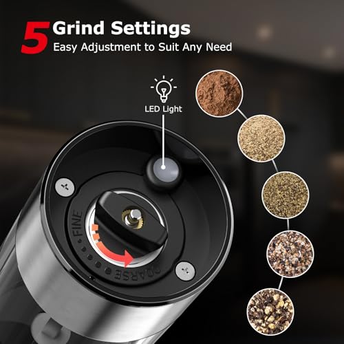 Bonsenkitchen Electric Salt and Pepper Grinder Set, USB-C Rechargeable Stainless Steel Adjustable Coarseness Pepper Mill with LED Light, 95ml Large Capacity, Clean Brush for Kitchen, BBQ & Camping by Bonsenkitchen - Image 4