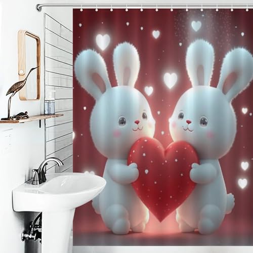 Rideau de douche lapin mignon rideau de bain imperméable polyester 140x183 - 6