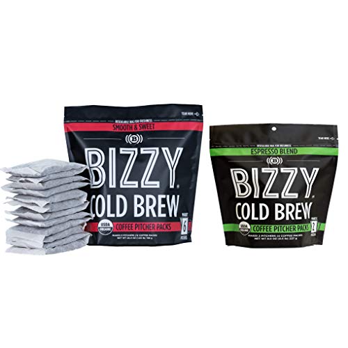 Bizzy Organic Cold Brew Coffee | Bundle | Pitcher Packs | Smooth & Sweet 12-Count + Espresso Blend 4-Count | 2 Pack #TOP27