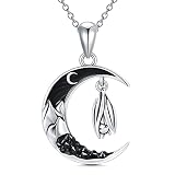 Flpruy Bat Crescent Moon Necklace 925 Sterling Silver Gothic Pendant Black CZ Mountain Necklace Jewe