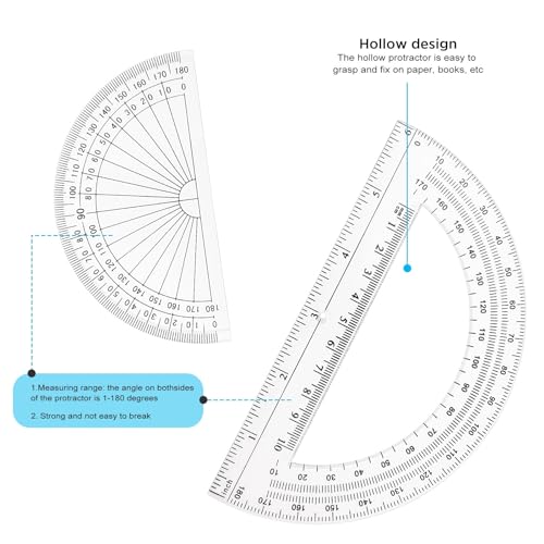 Zonon 2 unidades transferidores de plástico de 15 cm e 10 cm transferidores de matemática medida de