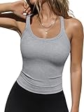 Trendy Queen Tank Tops for Women Summer Racerback Workout Tops Ribbed Spaghetti Strap Camisole Going Out Clothes 2025 Grey M