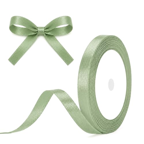 G2PLUS Sage Green Satin Ribbons 10mm Gift Wrap Ribbon for Gift Wrapping Crafting Wedding Christmas Party Deco