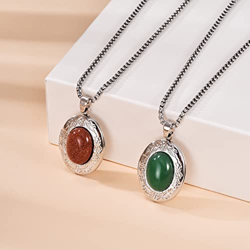 Gorache Green Aventurine Locket Necklaces Personalized Holding Pictures Photo Gemstone Locket Pendant Necklace Jewelry Gift For Women Girls Lovers #TOP4