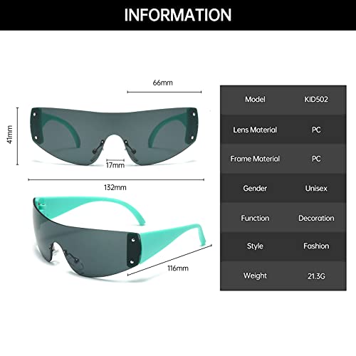 YAMEIZE Y2K Kids Wrap Around Sunglasses - Oversized Fashion Shield for Boys Girls Frameless Sun Glasses UV400 Protection3