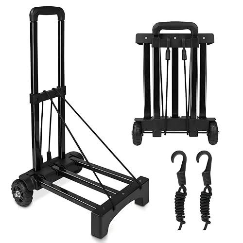 INSMEER Carrinho De Carga Dobrável - Capaz De Suportar ≈140 Kg, Equipado Com Dois Cordões Elásticos Para Fácil Transporte De Itens Pesados E Volumosos, Ideal Para Viagens (Preto)