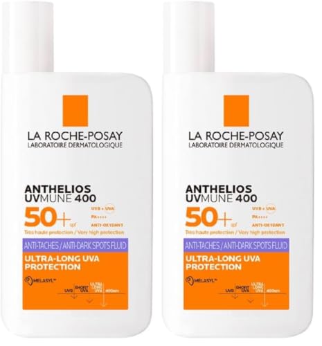 La Roche-Posay, Anthelios UVMune 400+, Fluide Solaire Anti-Taches SPF 50, Enrichi en Actifs Brevetés Mexoryl 400 et Melasyl, Protection Solaire Contre les UVA/UVB, Soin Visage, 50 ml (Lot de 2)
