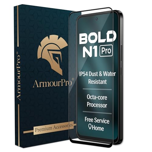 Image of ArmourPro Military Grade Gorilla Tempered Glass Screen Protector Compatible For Lava Bold N1 (6.67 Inch) With Easy Installation Kit| Edge To Edge Coverage |Black