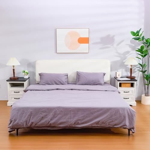 Image of Farmhouse Nightstands Set of 2 with Charging Station，White & Black Tabletop | End Tables with 2 Drawers, Cube Storage Organizer, USB Ports, Metal Handles, for Rustic Bedroom Bedside, Living Room, Dorm