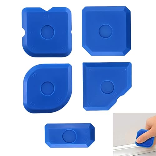 5-Piece Caulk Tool Set, Silicone Sealant Finishing Durable Reusable Smoothing Sealant Grout Sealing, for Kitchen Bathroom Floor Caulking Projects (Blue)