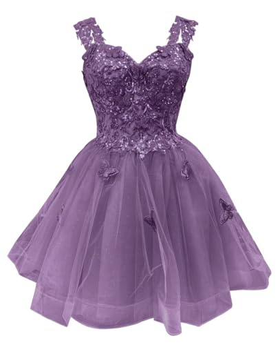 Image of Youjiayi 3D Butterfly Short Homecoming Dresses for Teens Off Shoulder DAMA Dresses for Quinceanera Glitter Sequin Prom Dress