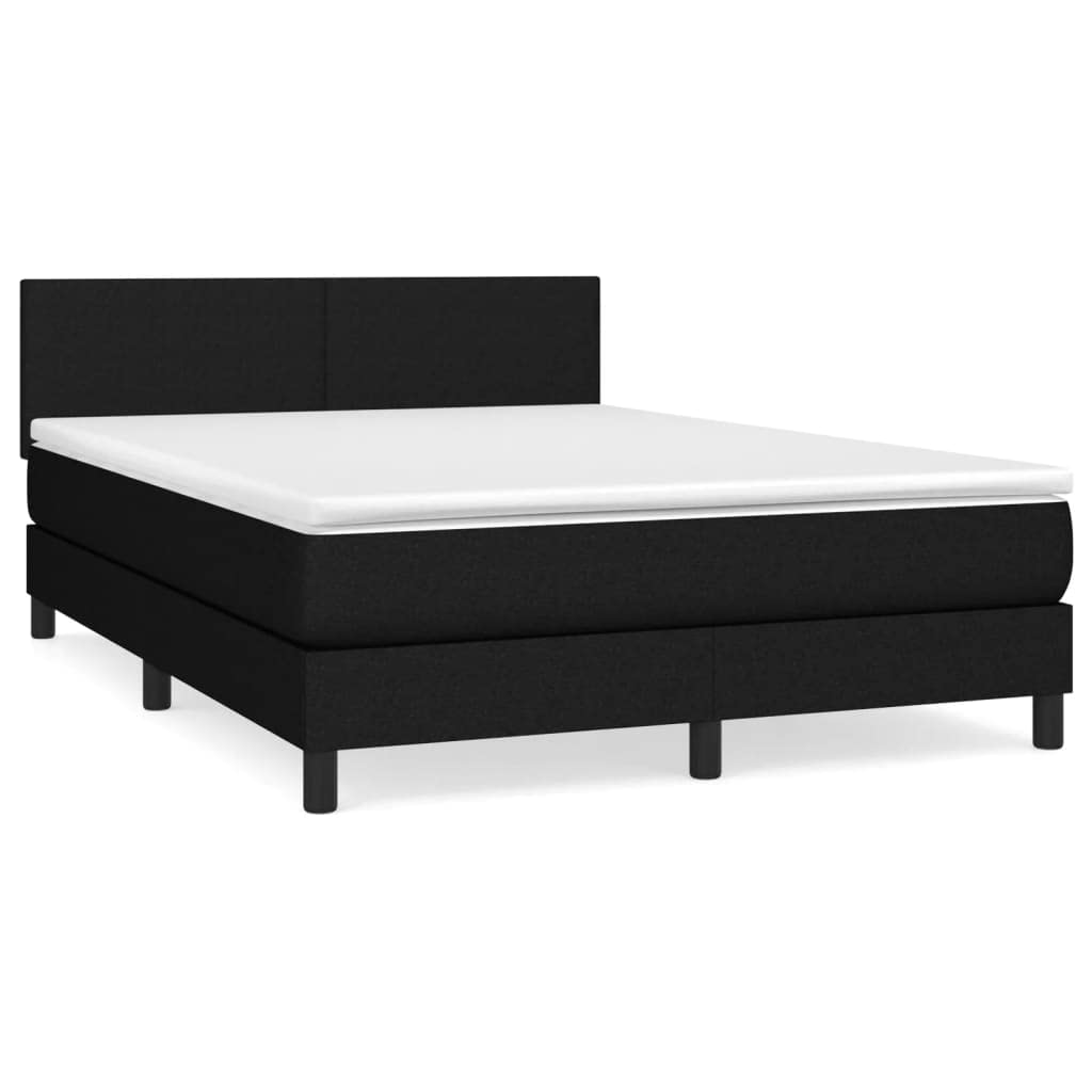 Black BoxSpring Bed with Mattress, 140 x 190 cm Queen Size Fabric Upholstered Platform Bed Frame, regulowany Headboard, Pocket Spring Mattress, Medium Firm Support, Durable