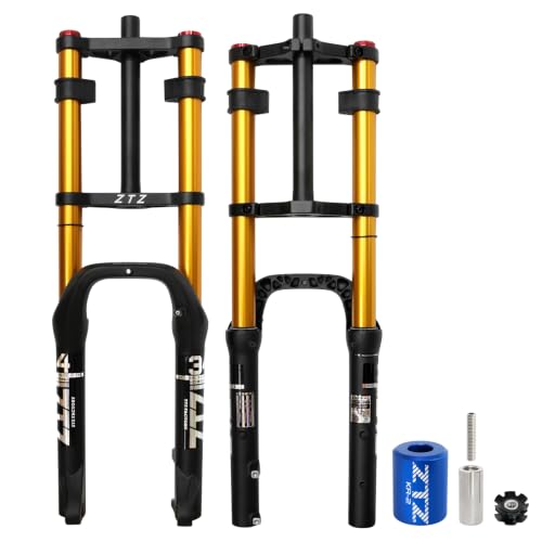 Exceedhub 20 Inch 4.0 Fat Tire Bike Air Suspension Fork - 180mm Travel 135mm Hub Spacing Straight Tube MTB Manual Lockout QR 9mm Double Shoulder Bicycle Front Forks for Fat Snow Beach E-Bike