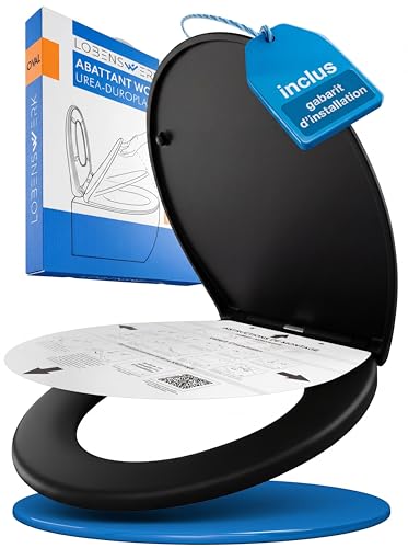 LOBENSWERK Abattant WC noir avec frein de chute [Montage facile] duroplast antibactérien résistant UV | Lunette de toilette clipsable universelle | Cuvette...