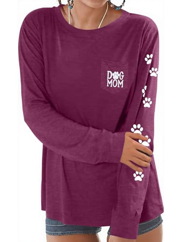 Women Dog Paw Shirt Paw Print Shirts Patch Pocket Casual Long Sleeve Shirt