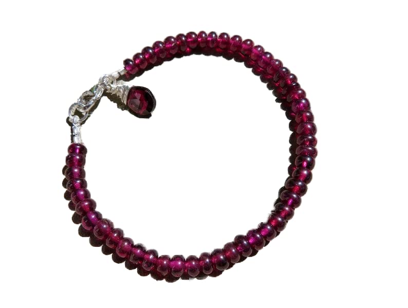 Bracelet en perles de grenat 4mm LKBEADS : bijou stacking unisexe 7 pouces avec fermoir argent