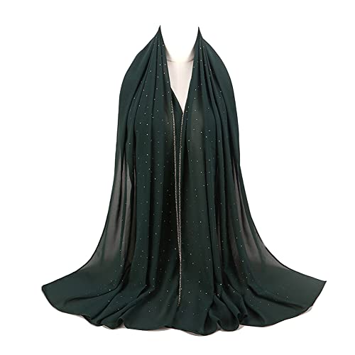 Soft Chiffon Hijabs for Women, Crystal Rhinestone Long Hijab Scarf Shawl Head Wrap Scarves, 27.6 x 70.9 Inch