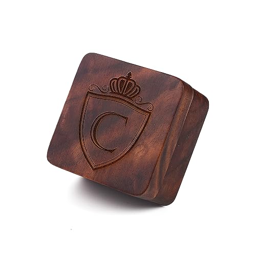 Image of Mens Initial Silver Cufflinks A-Z Alphabet Letter Steel Cuff Links with Engraved Walnut Wood Box Groom Groomsman Wedding Set