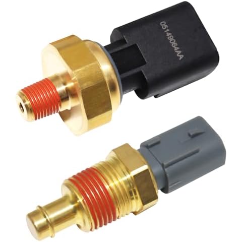 KEJSTED 2 Pack Engine Oil Pressure Sensor Sender Switch & Coolant Temperature Sensor 5149062AA 5149077AB Compatible with Chrysler Aspen Pacifica Jeep Grand Cherokee Dodge Avenger Ram 1500 2500 3500 Cover