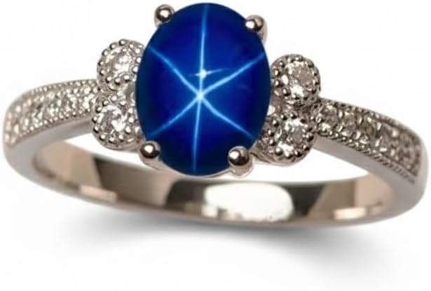 Dainty Blue Star Sapphire Ring for Women – Natural Lindy Blue Star Sapphire Gemstone Ring in 925 Sterling Silver | Promise Ring | Elegant Gift for Her