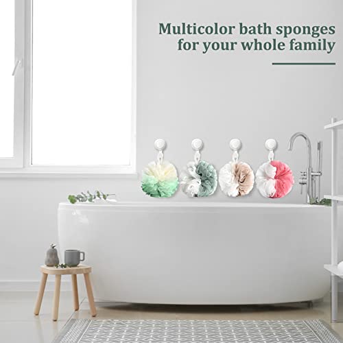 Image of Fu Store Loofah Sponge Shower Loofahs 4 Colors Bath Sponges Body Scrubbers | Mesh Balls Luffa for Rich Lather Exfoliating Wash Back Scrubber Bathroom Men Women 4 Pack Cleaning Bathing Accessories