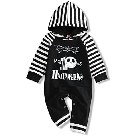 TUEMOS My First Halloween Baby Boy Girl Clothes Halloween and Pumpkin Print Stripe Hoodie Baby Boy Girl Halloween Outfit, Black Bat, 9-12 Months Cover