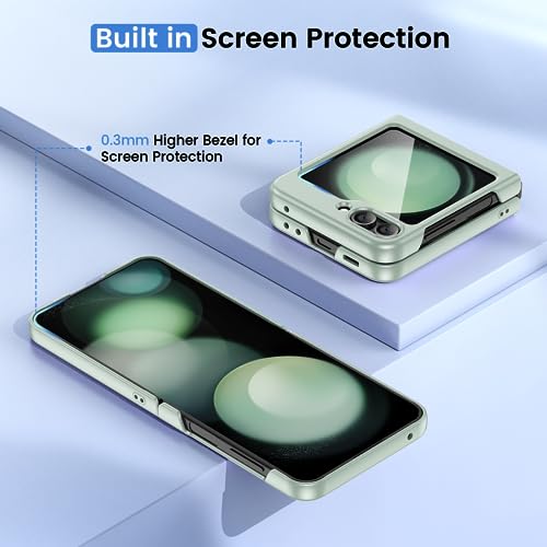 Image of Ruky for Z Flip 5 Case, with Built-in Screen Protector, Mint Green | Support Wireless Charging Hard PC Ultra-Thin Full Body Protective Phone Case for Samsung Galaxy Z Flip 5, Mint Green